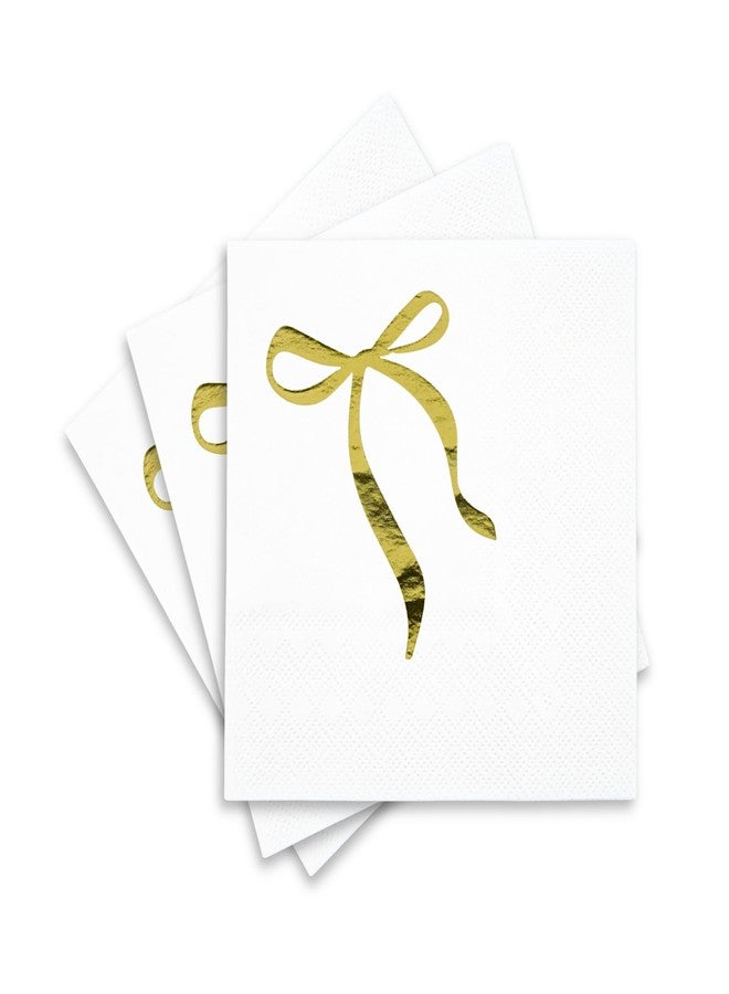 Sunshine Supply Bow Christmas Cocktail Napkins - Gold Foil Ribbon 3-Ply Disposable Paper Napkins for Thanksgiving Hosting, Holiday Parties, Christmas Celebrations and New Years Festivities - Image 1